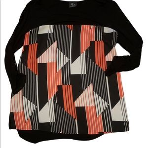 JK LA California Black Peach Women’s Top Pullover Geometric Large Lightweight